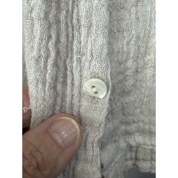 Pure Jill 100% Linen Crepe Button Up Long Sleeve Tunic Cardigan Beige Sz XL - Picture 3 of 15